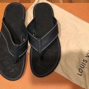 LOUIS VUITTON SLIDE SANDALS FLIP FLOP 39.5 BLACK